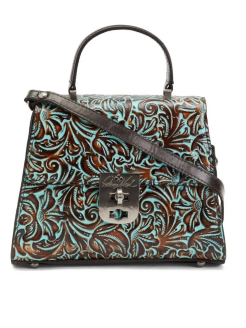 Patricia Nash Leather Tooled Chauny Turquoise Handbag Crossbody Top Handbag